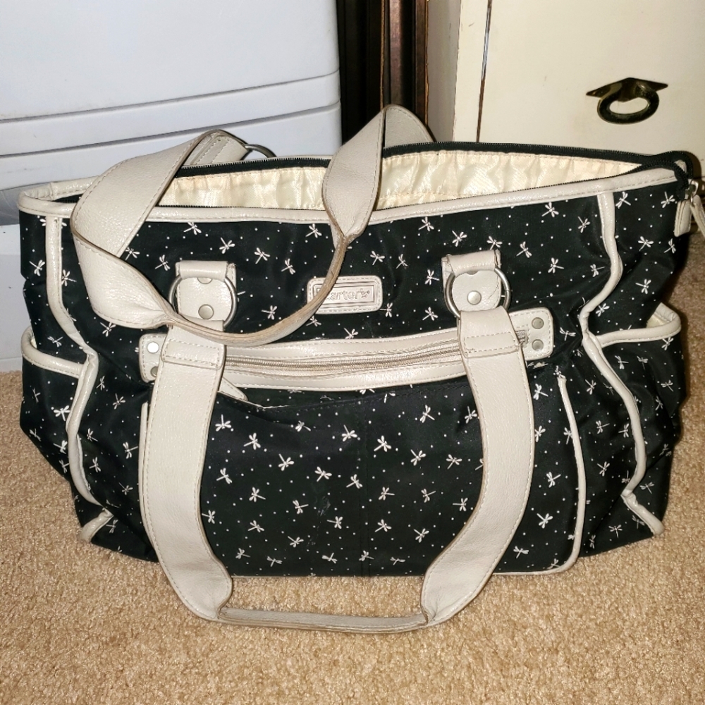Carters diaper bag with dragonflies, navy & white